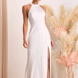 Lulus NWT White Satin Open Back Wedding Gown XL